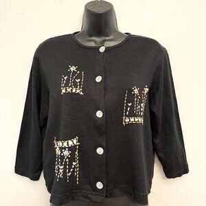Vintage Susan Bristol Linen Blend Hand Embroidered Cardigan, Size S